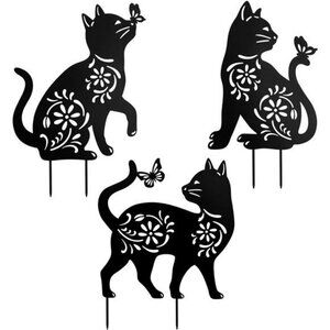Cat Decor Garden Stakes Outdoor Metal Cat Statues Animal Garden Stakes Set of 3